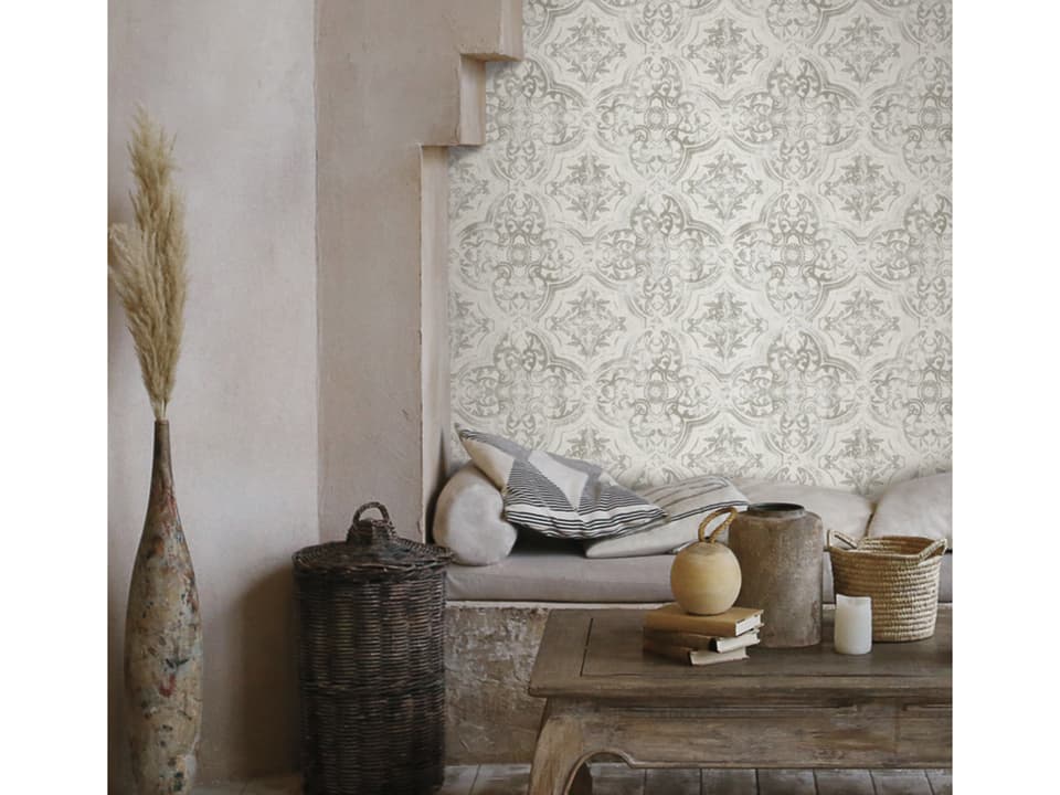 Mediterranean White Neutral Quartet Wallpaper