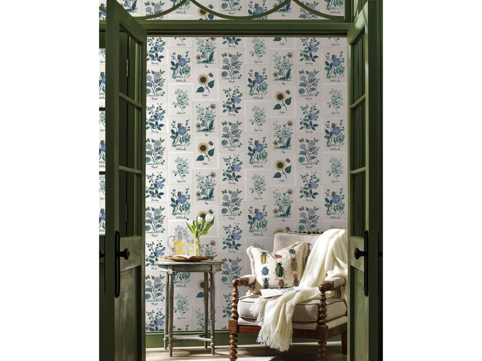 Rifle Paper Co. Second Edition White Blue Botanical Prints Wallpaper