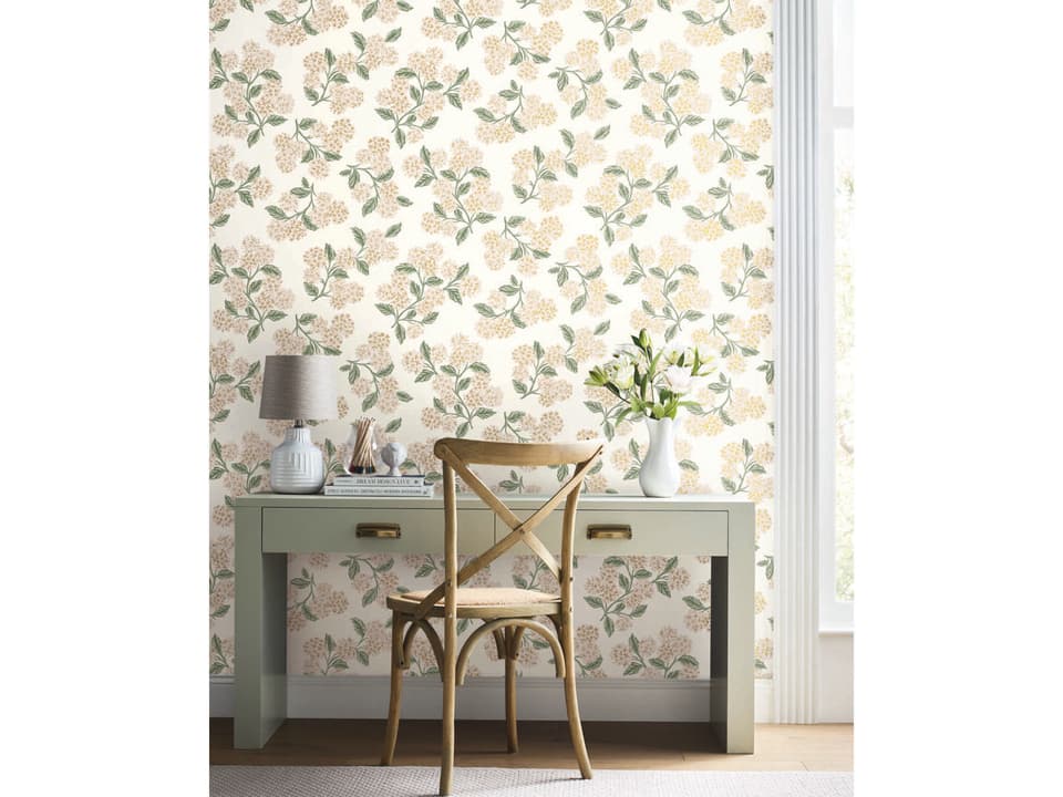 Rifle Paper Co. Second Edition Beige Pink Hydrangea Wallpaper