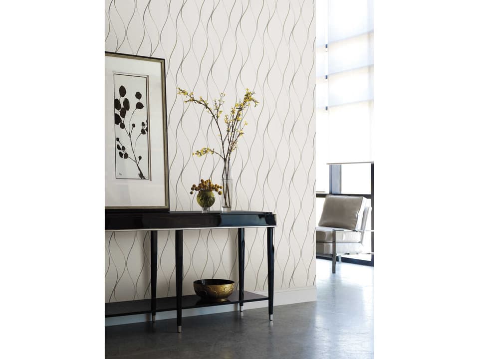 Antonina Vella Dazzling Dimensions Volume II Off White Silver Metallic Wavy Stripe Wallpaper