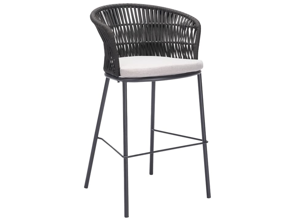 Bar Black Steel Cushion Side Stationary Patio Stool Set of 2