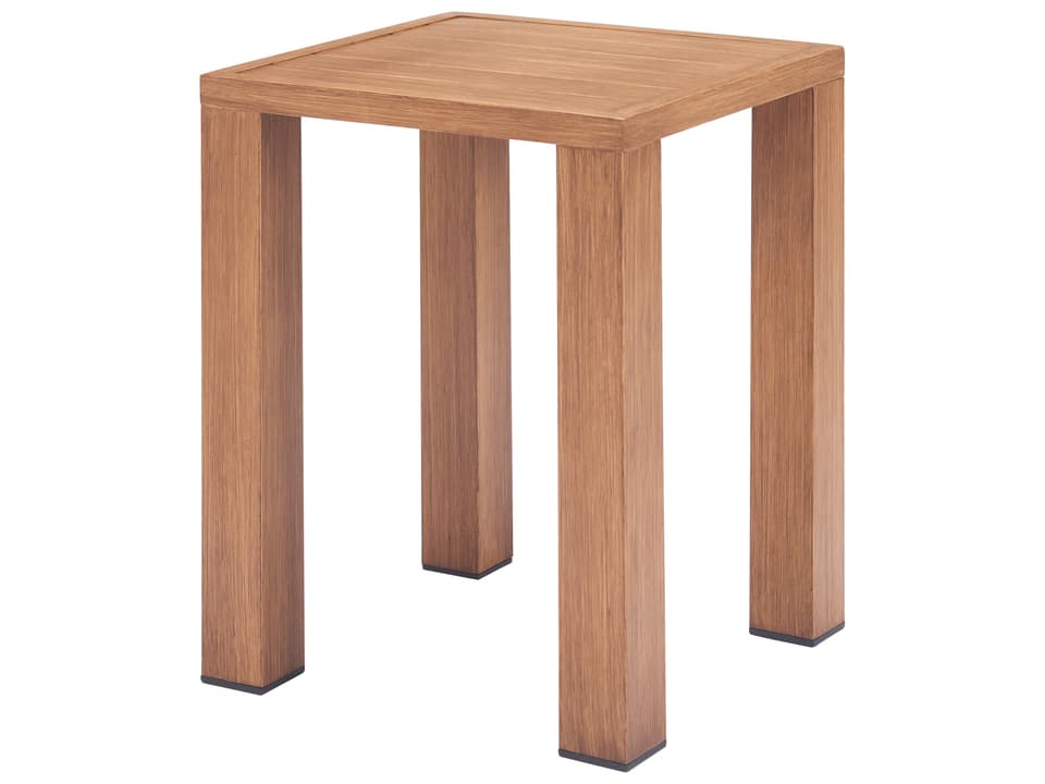 Regels Square Outdoor Side Table in Natural Faux Wood Aluminum