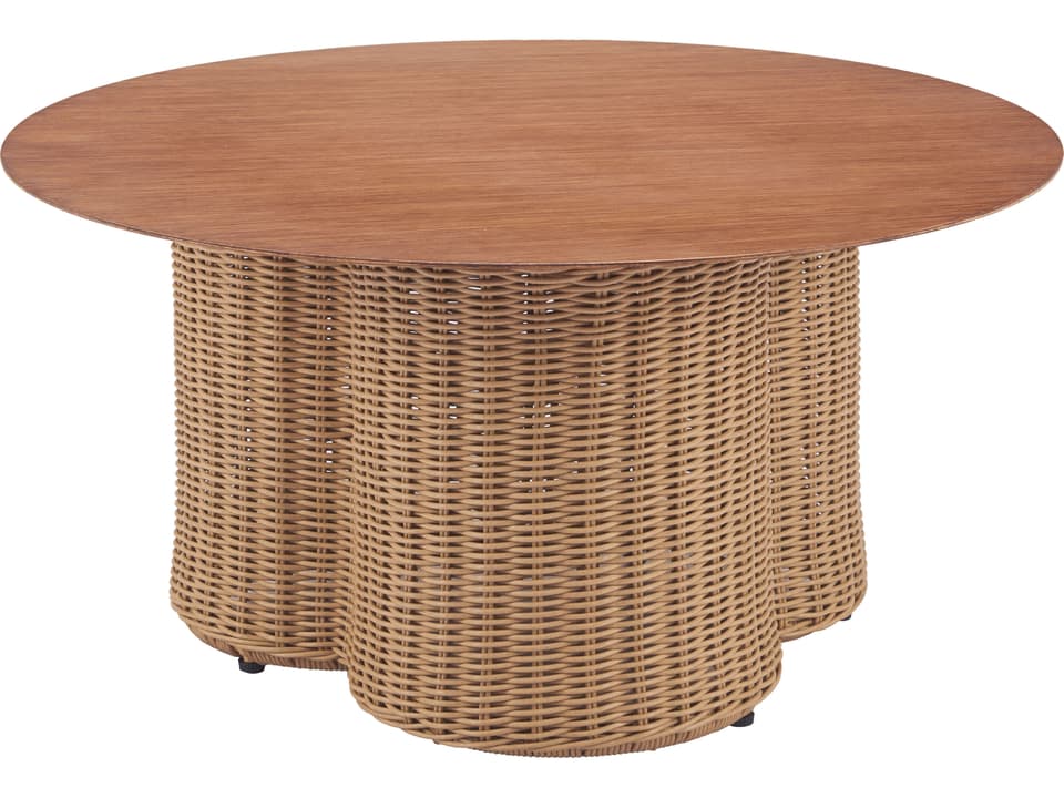Soka Round Coffee Table in Natural Faux Wood Aluminum