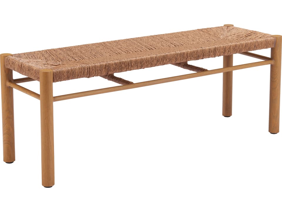 Iska 2-Seat Outdoor Bench in Natural Faux Wood Aluminum and Poly Weave