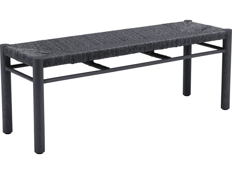Iska Faux Wood Wicker Outdoor Bench in Black