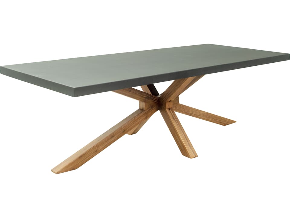 Suan 95-Inch Rectangle Dining Table in Gray Faux Concrete and Acacia Wood