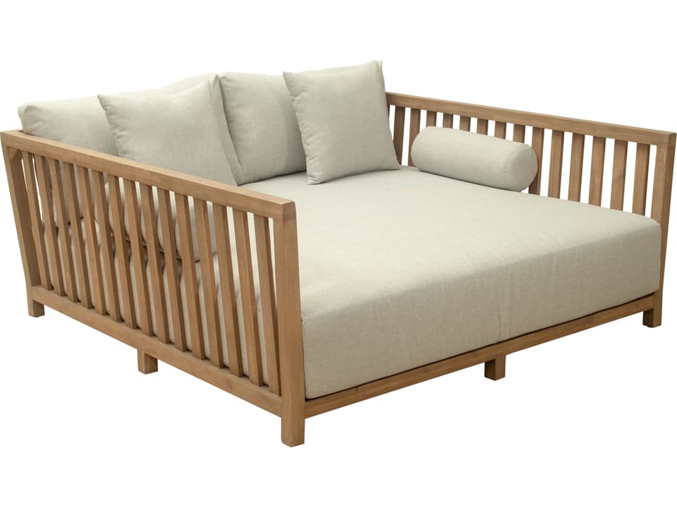 Teras Modern Outdoor Daybed in Gray with Acacia Wood Frame