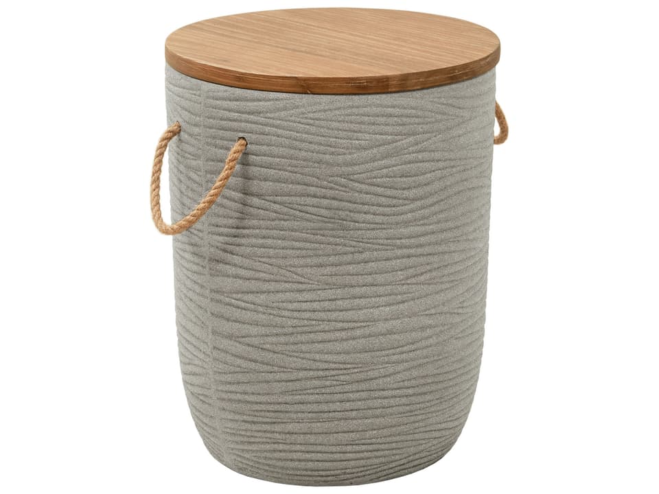 Biban Round Outdoor Side Table in Brushed Acacia Wood and Faux Concrete