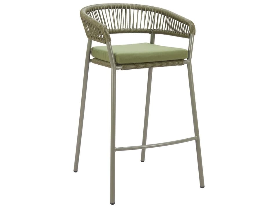 Skye Barstool with Olefin Cushion and Rattan Weave in Green