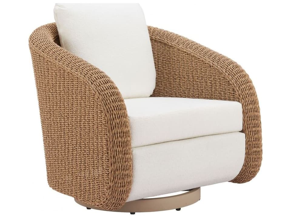 Solara Swivel Accent Chair in Ivory with Rattan Weave