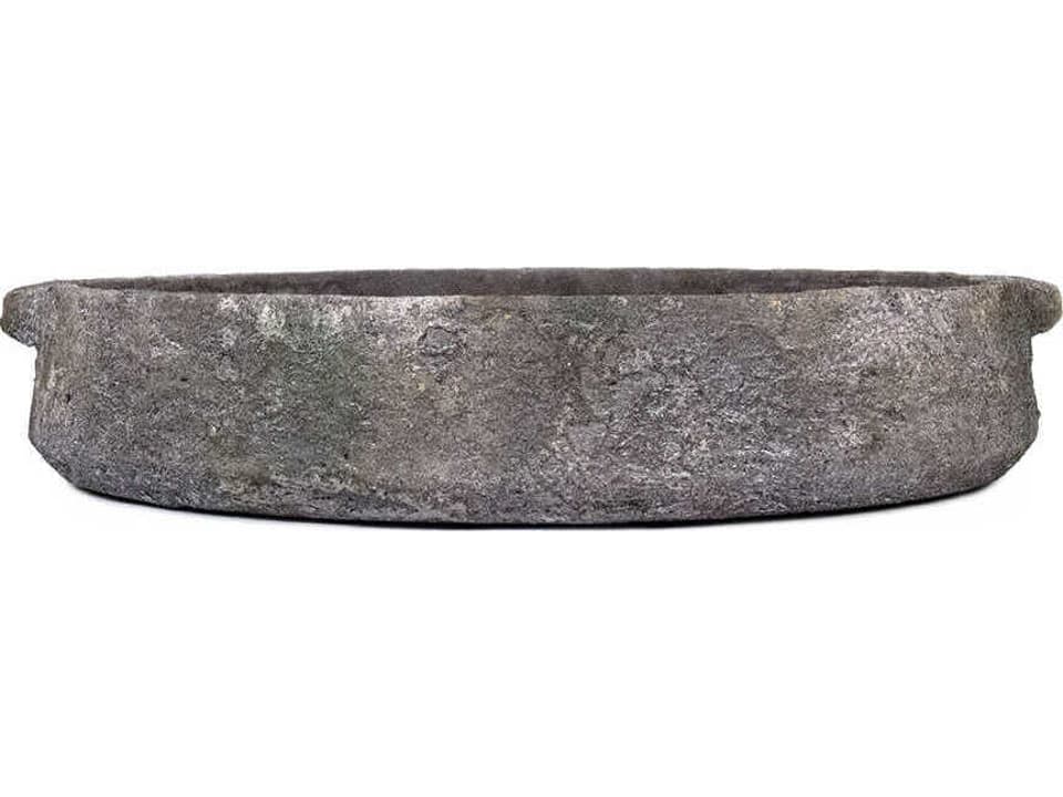 Distressed Round Stoneware Platter in Dark Brown