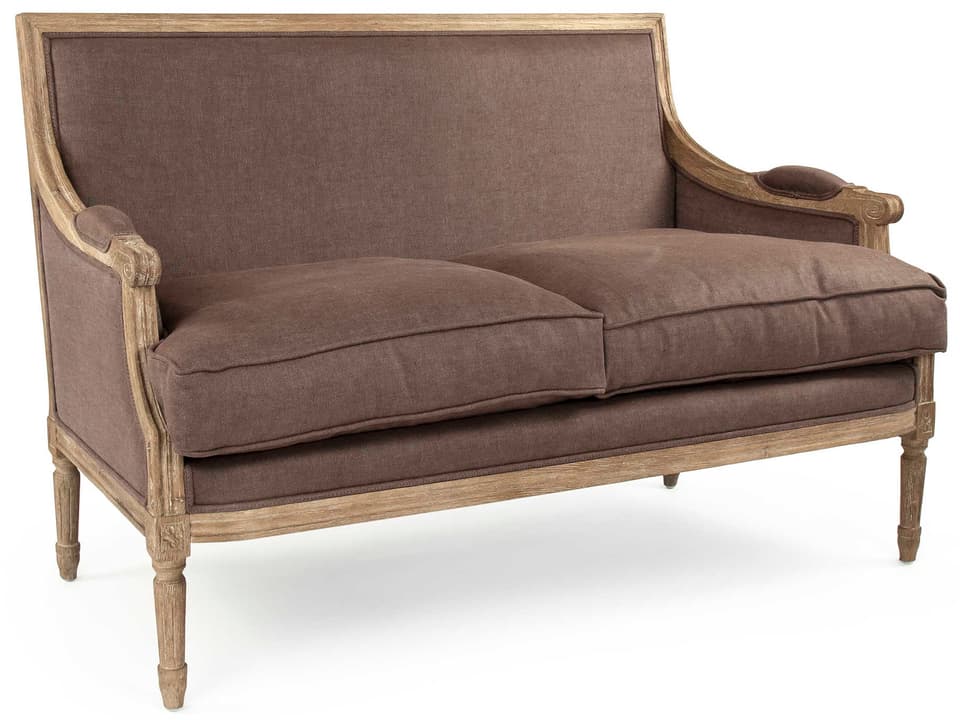 Louis Aubergine Linen Loveseat in Limed Grey Oak