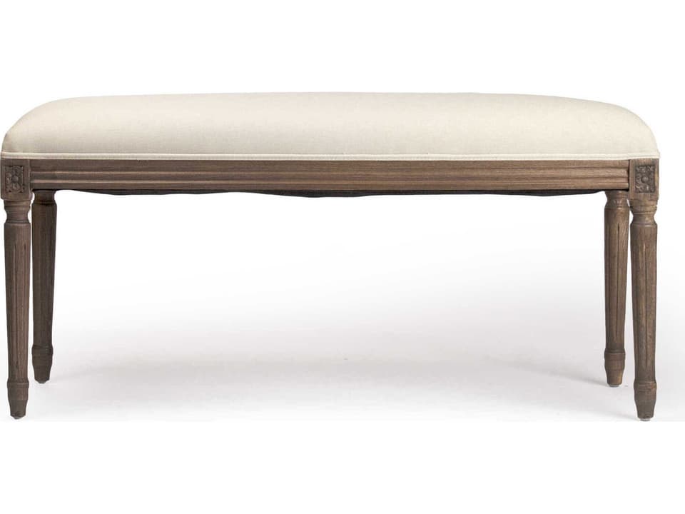 Lille Oak Wood Upholstered Bench with Off-White Cotton