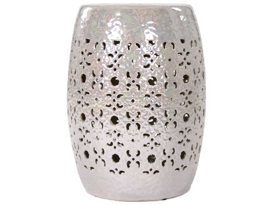 Garden Ceramic Stool Grey Glazed Outdoor Indoor Accent