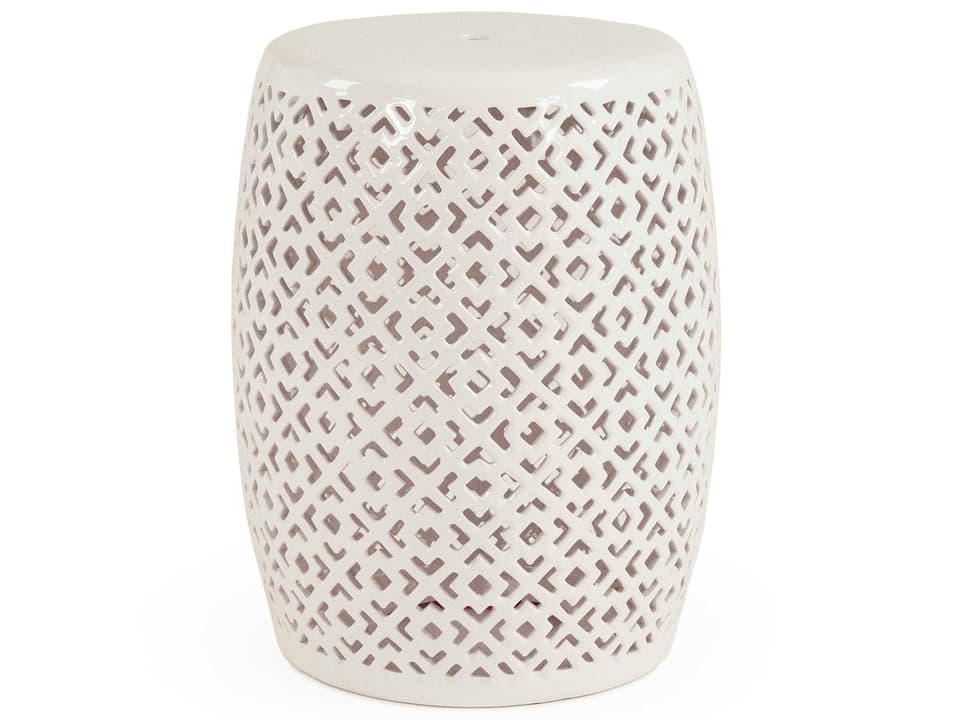 Lorin White Ceramic Accent Stool with Geometric Cutouts