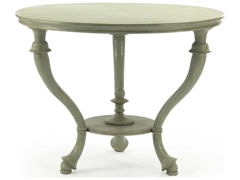 Quennel Round End Table in Distressed Sage Birch and Plywood