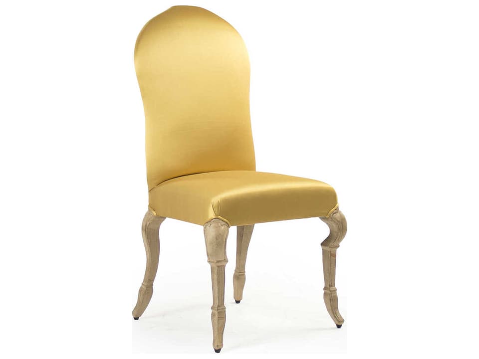 Chane Upholstered Dining Side Chair in Yellow Silk and Brown Wood