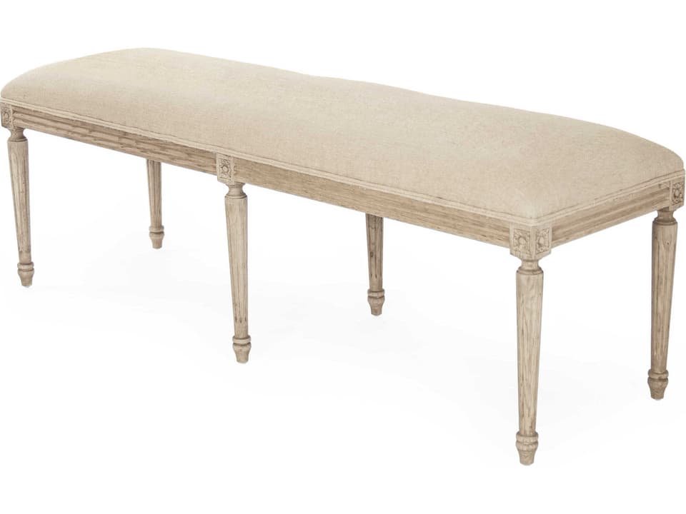 Louis Upholstered Bench in Natural Linen and Oak Wood