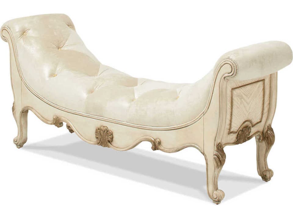 Platine De Royale Champagne Upholstered Accent Bench with Crystal Tufting