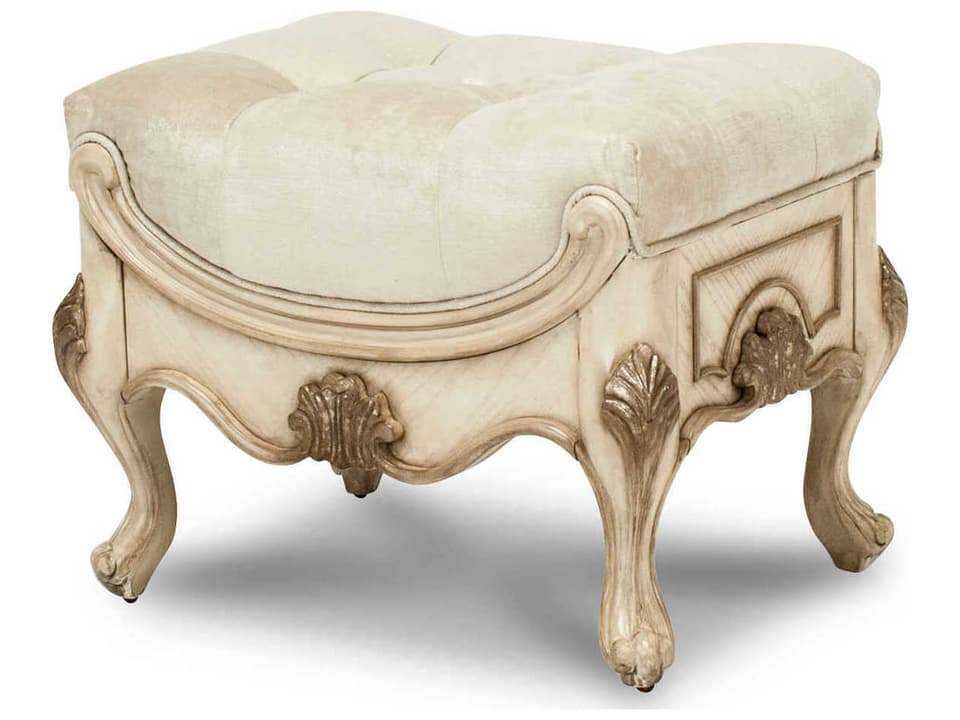Platine de Royale Upholstered Vanity Bench in Champagne with Crystal Tufting