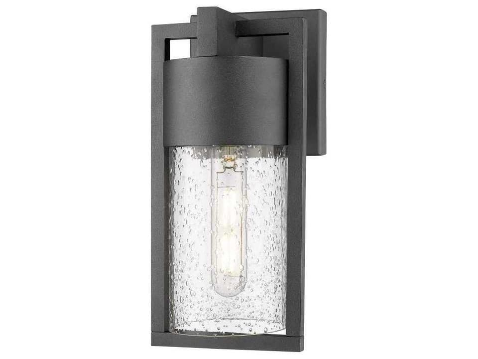 Bond 1-Light LED Outdoor Wall Sconce with Seeded Glass in Black