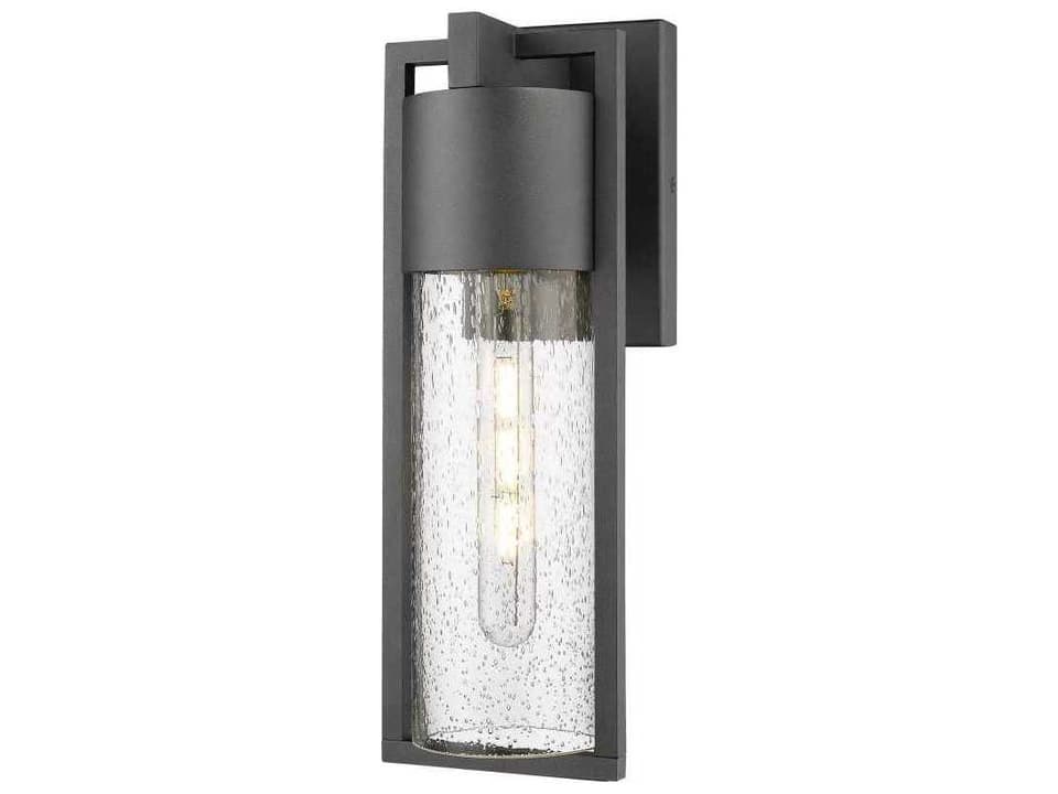 Bond Cylindrical LED Outdoor Wall Light in Black with Seeded Glass
