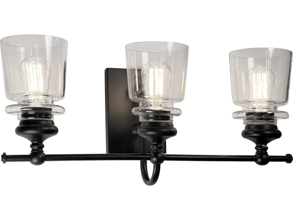 Castara 3-Light Vanity Wall Light in Black with Brass