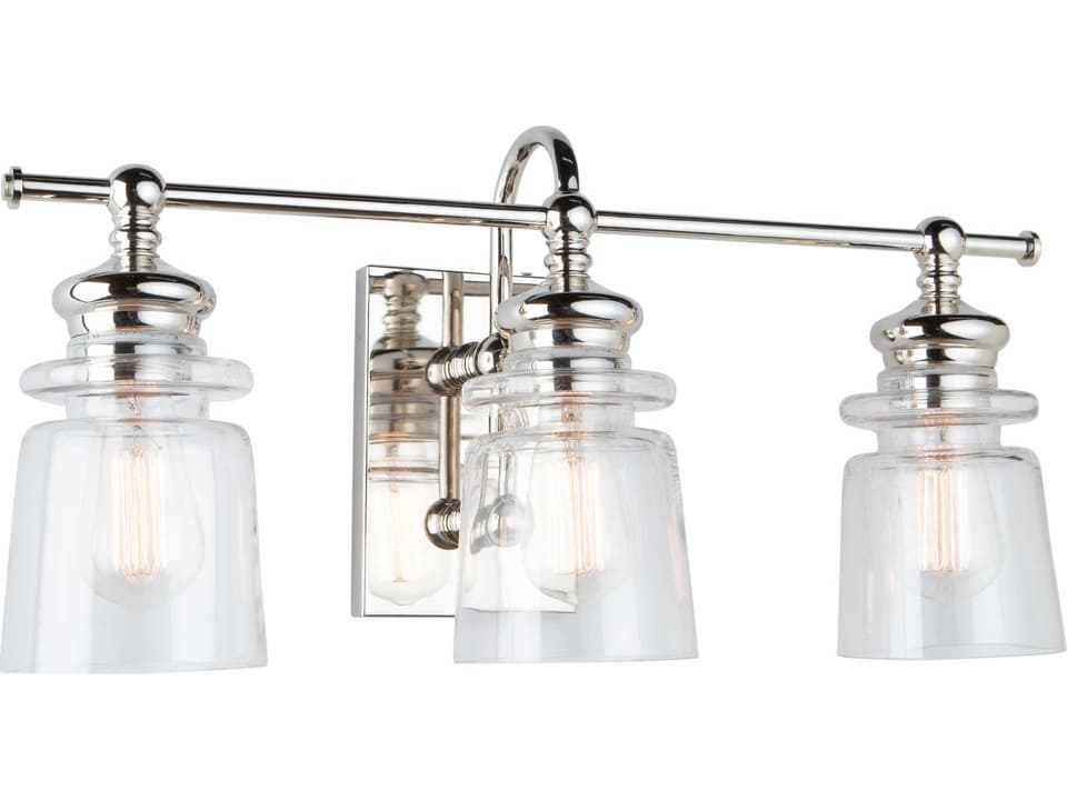Castara 3-Light Transitional Wall Light in Polished Nickel with Clear Glass