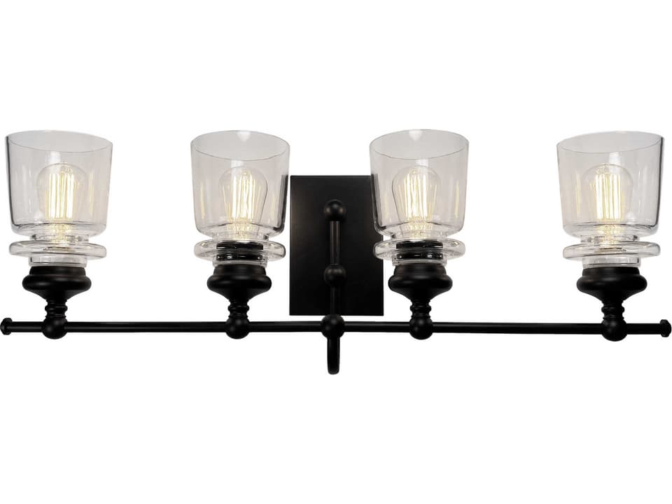 Castara 4-Light Transitional Bathroom Vanity Light in Black and Brass