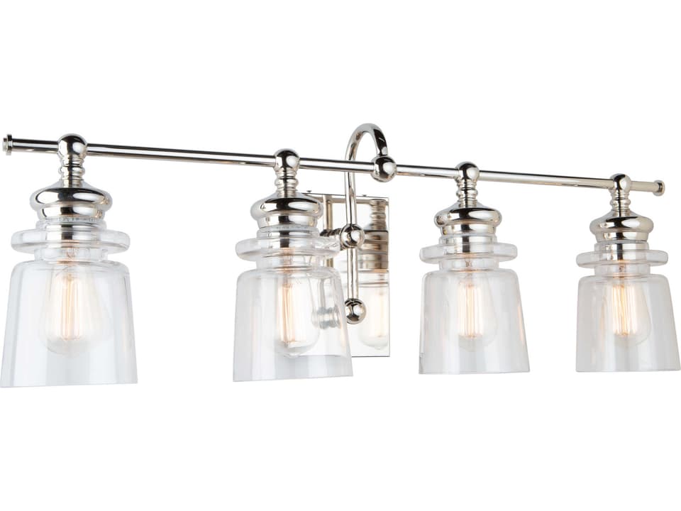 Castara 4-Light Bathroom Vanity Light in Polished Nickel with Clear Glass