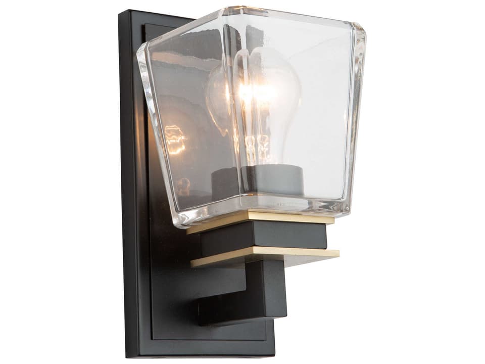 Eastwood 1-Light Black and Brass Wall Sconce with Clear Glass Shade