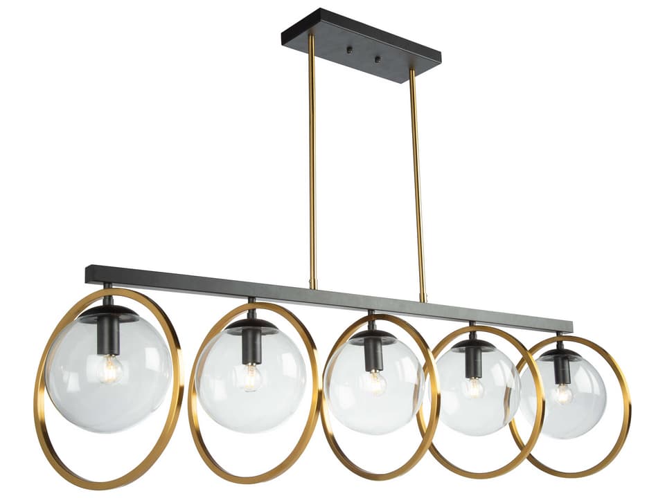Lugano 5-Light Linear Island Pendant in Black and Vintage Brass