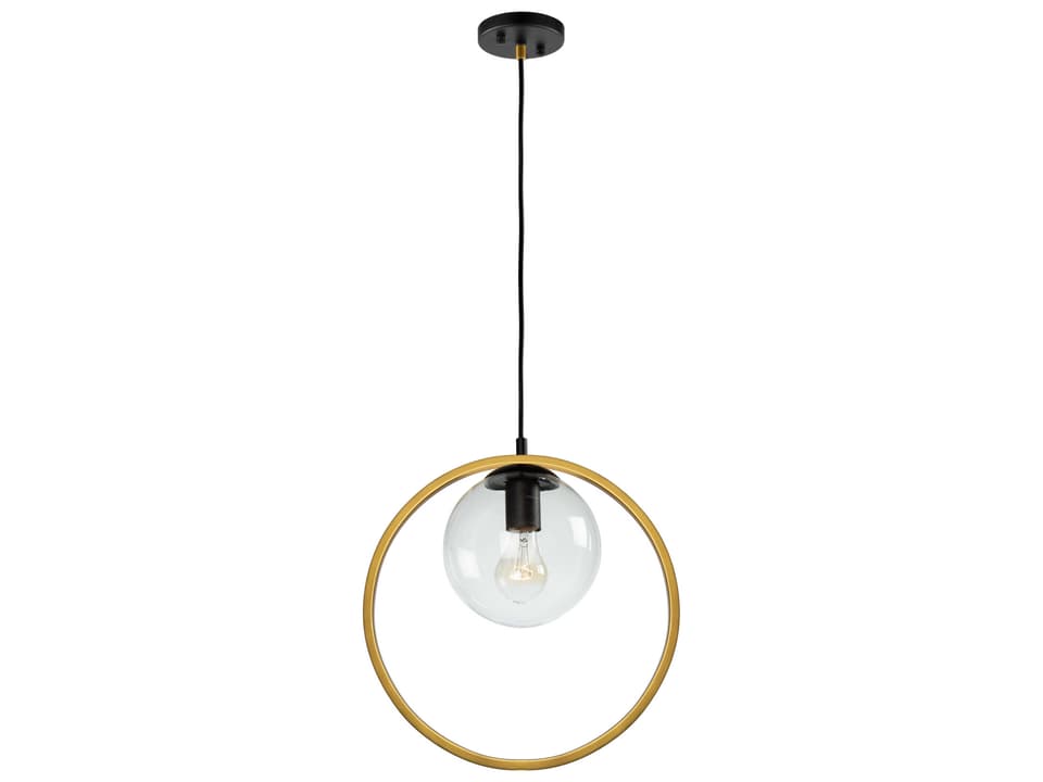 Lugano 1-Light Cord Pendant Light in Black and Vintage Brass