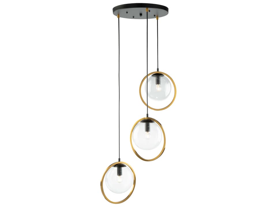 Lugano 3-Light Multi-Drop Pendant Light in Black and Vintage Brass