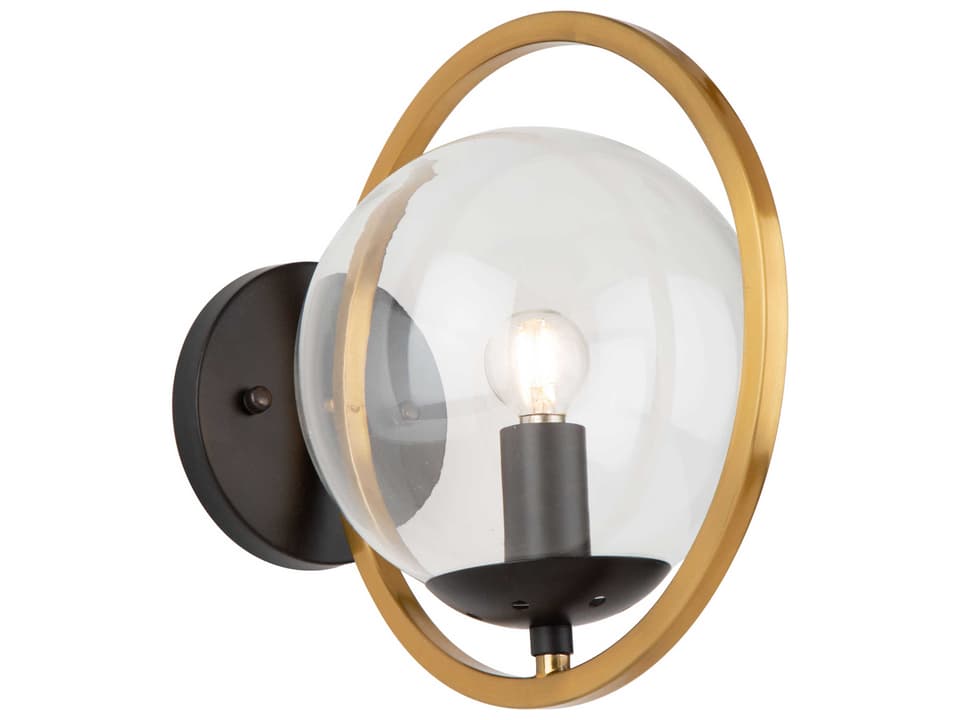 Lugano 1-Light Wall Sconce in Black and Vintage Brass