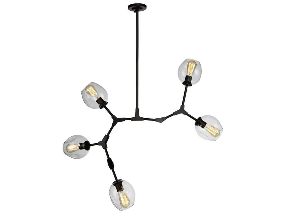 Organic 5-Light Adjustable Arm Chandelier in Black with Clear Glass