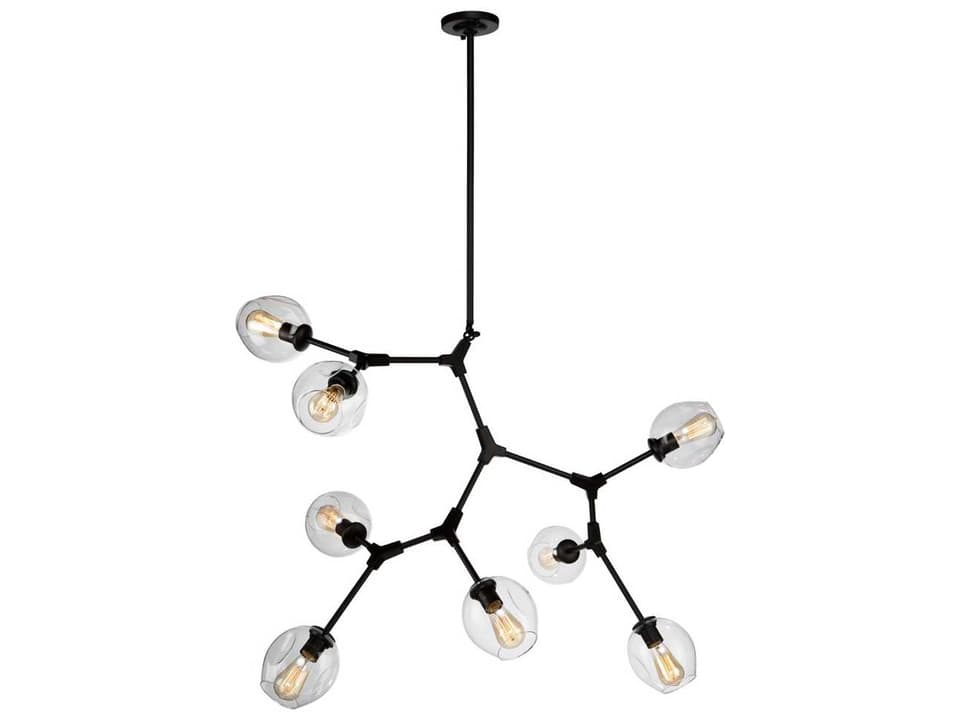 Organic 8-Light Adjustable Arm Chandelier in Black with Dimpled Clear Glass