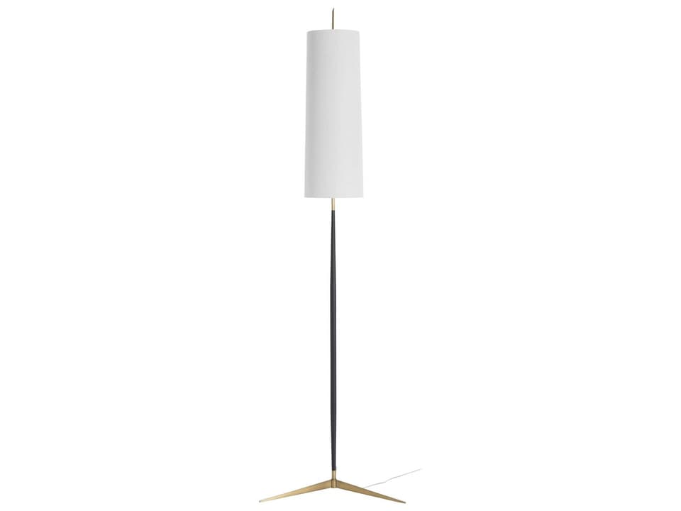 Dunn Floor Lamp Bronze and Antique Brass with Off-White Linen Shade