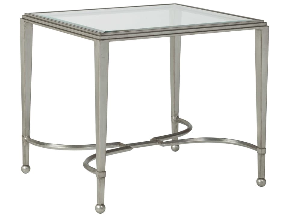 Home Sangiovese Rectangular End Table in Silver Leaf Metal and Glass