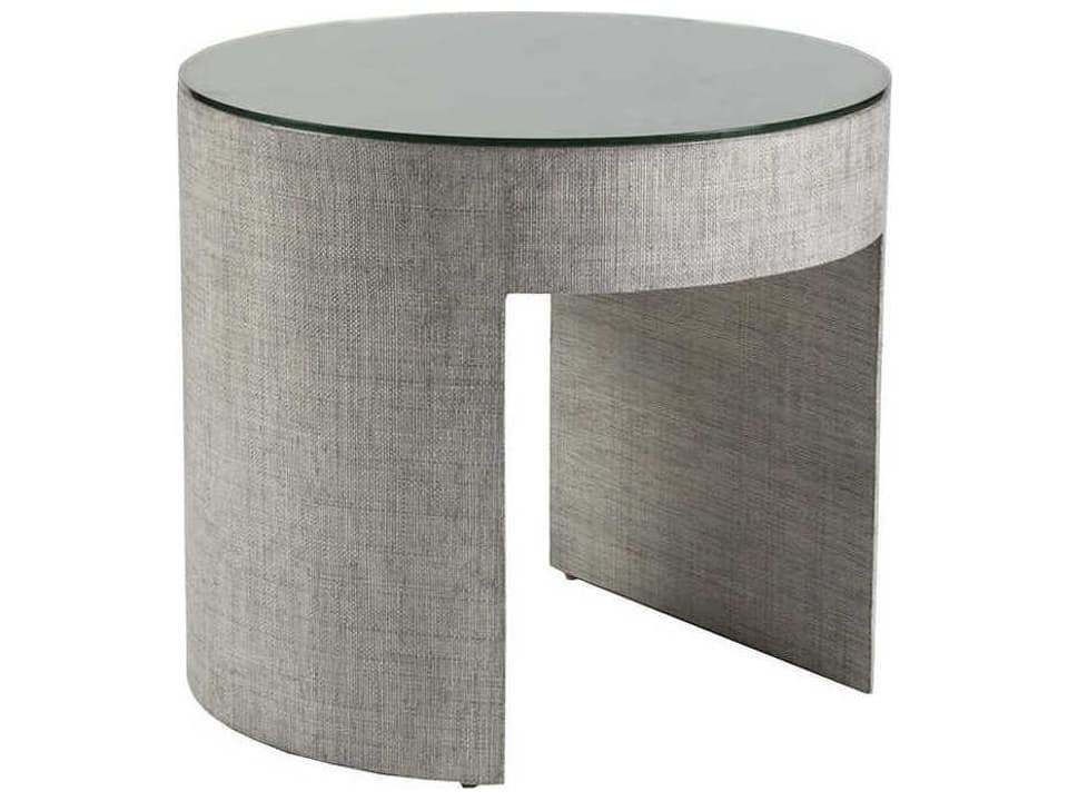 Home Precept Round End Table in Light Gray with Tempered Glass Top