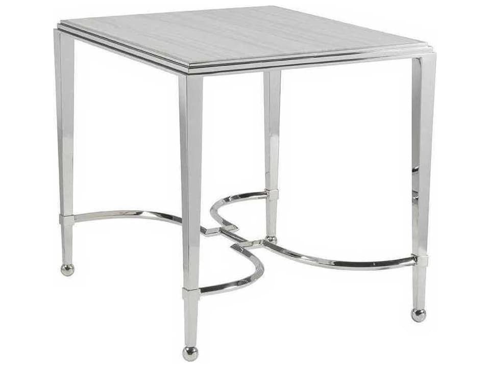 Home Sangiovese Rectangular End Table with Travertine Top and Stainless Steel