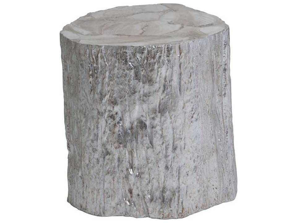 Home Trunk Segment Spot End Table Silver Leaf and Fossilized White Clam Shell