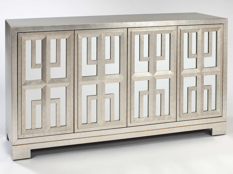 4477-S1 Modern Metallic 4-Door Buffet Cabinet in Silver Champagne Finish