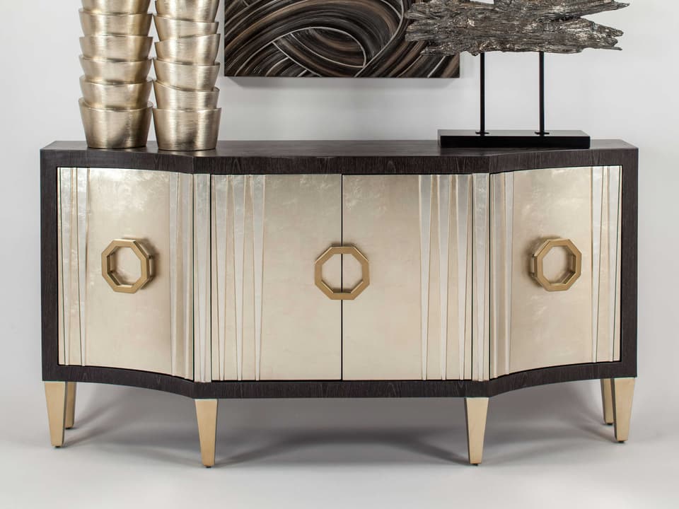 72-Inch 4-Door Oak Wood Sideboard in Charcoal Champagne Old Gold