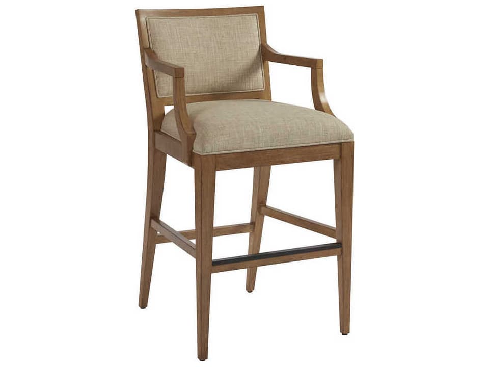 Eastbluff Upholstered Bar Stool in Sandstone Wood with Ivory Fabric