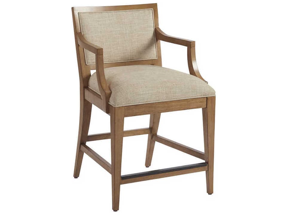 Newport Eastbluff Upholstered Counter Stool in Sandstone Wood with Ivory Fabric