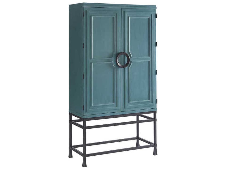 Newport Jade Bar Chest On Stand in Seaglass Green and Aged Bronze