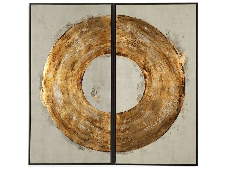 Modern Metallics 2-Piece Hand-Painted Canvas Wall Art Gold Ring of Fire