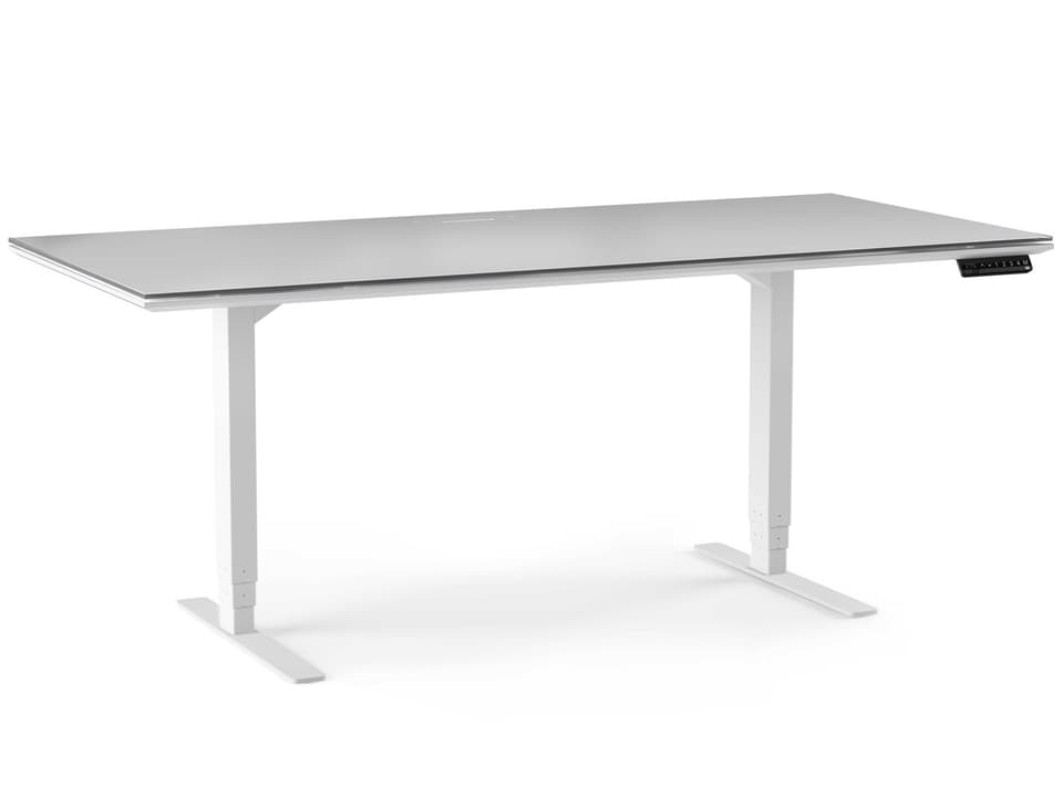 Centro 66x30 Inch Lift Standing Desk in Satin White and Grey Glass