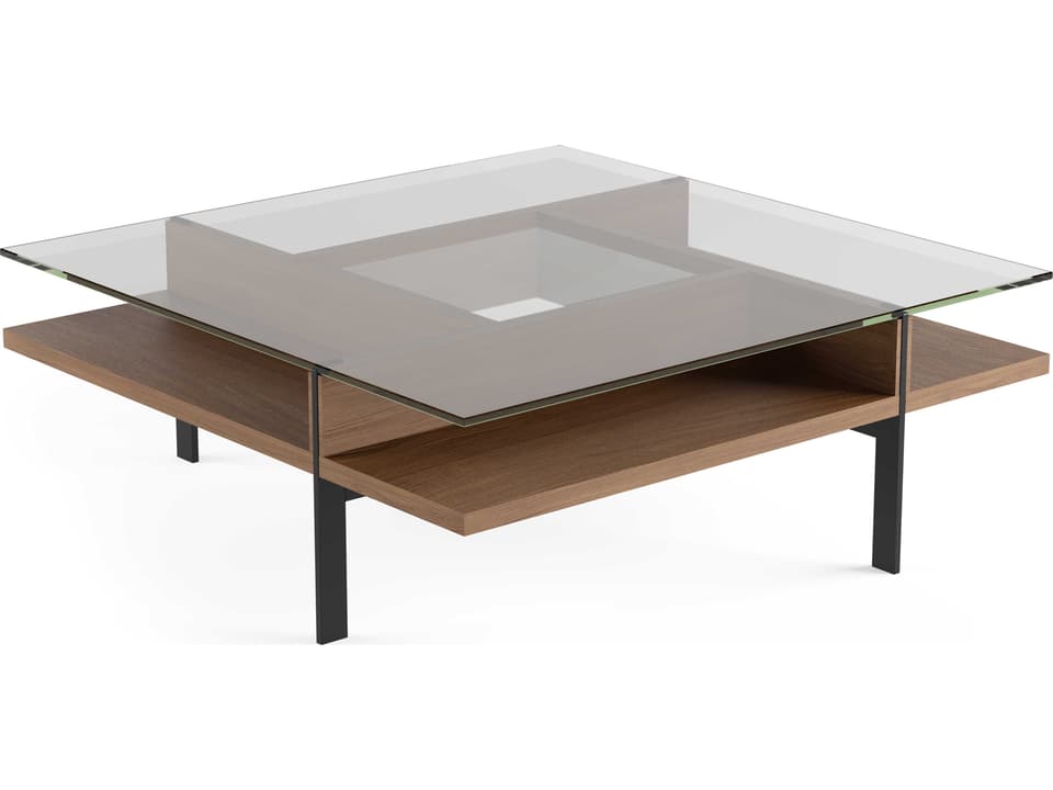 Terrace Square Coffee Table Natural Walnut Glass Top